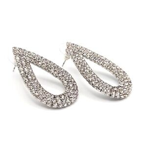Sparkling Rhinestone Teardrop Hoop Earrings Dangle Drop Shiny Glamorous